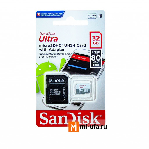 Карта памяти SanDisk Ultra Micro SD 32Гб (с адаптером)
