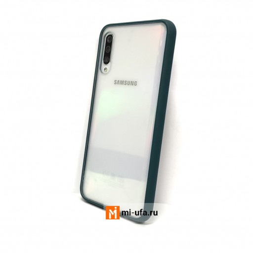 Накладка для смартфона Samsung Galaxy A50 прозрачная с с цветной рамкой (зеленая)