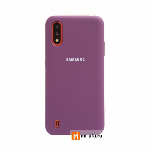Силиконовая накладка для смартфона Samsung Galaxy A01 с логотипом (фиолетовая)
