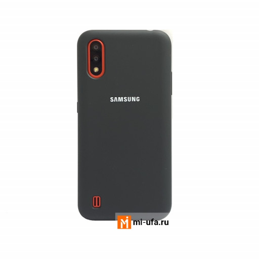 Силиконовая накладка для смартфона Samsung Galaxy A01 с логотипом (черная)